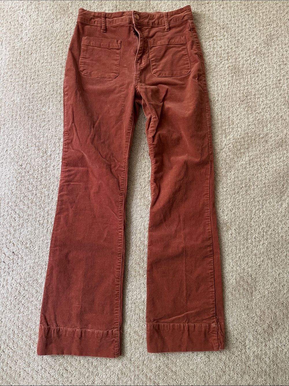 Avec Les Filles | Cotton Stretch Corduroy Boot Cut Pants in Dusty Orange/Red | 8